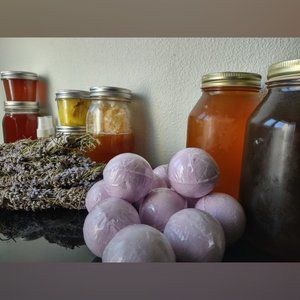 Honey , Bath Bombs , Stone/Glass Bead earrings , beeswax , bath kits